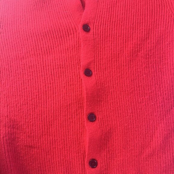 Mens Medium Cardigan Red Sweater Grandpa Core Black Stripe Knit Casual Classic - Picture 7 of 9
